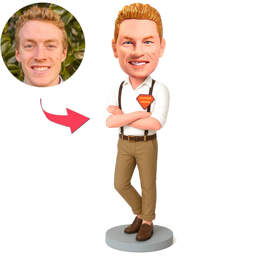 Superhero Brown Overalls Man Custom Bobbleheads