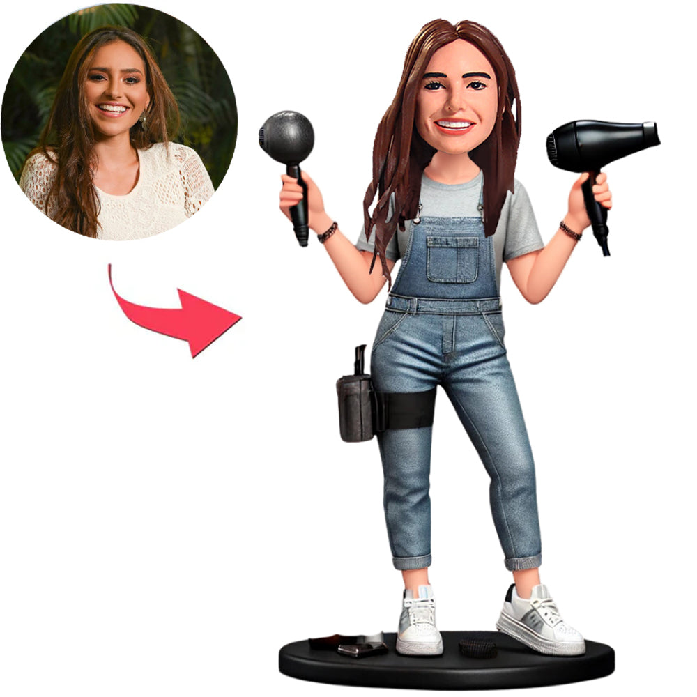 Female Barber Holding a Hair Dryer Custom Bobbleheads