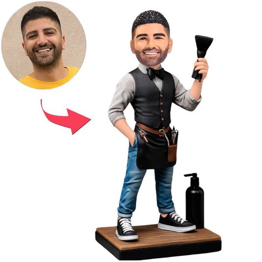 Male Barber Holding a Brush Custom Bobbleheads