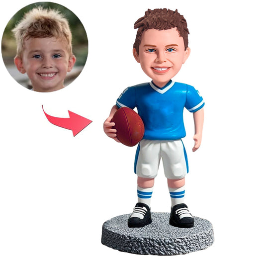 Kid Football boy in Blue Shirt Custom Bobbleheads