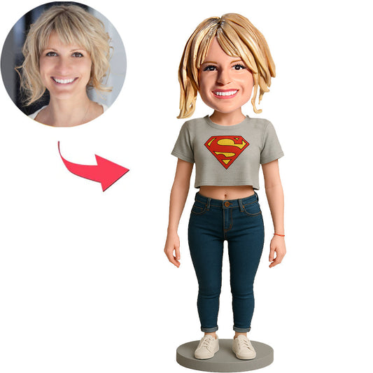 Super Woman in Grey Short Sleeves Custom Bobbleheads