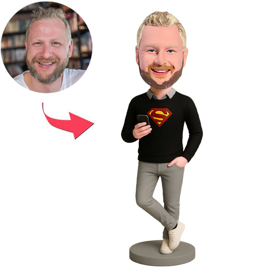 Superman Holding Phone Custom Bobbleheads