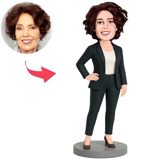 Business Lady in Black Suit Custom Bobbleheads