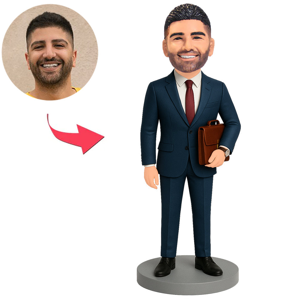 Businessman Holding Brown Red Briefcase Custom Bobbleheads