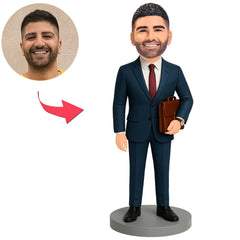 Businessman Holding Brown Red Briefcase Custom Bobbleheads