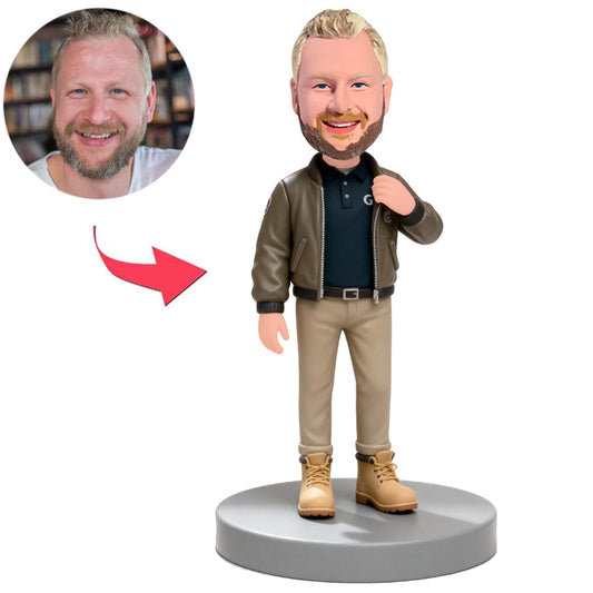 Cool Man in Jacket Custom Bobbleheads