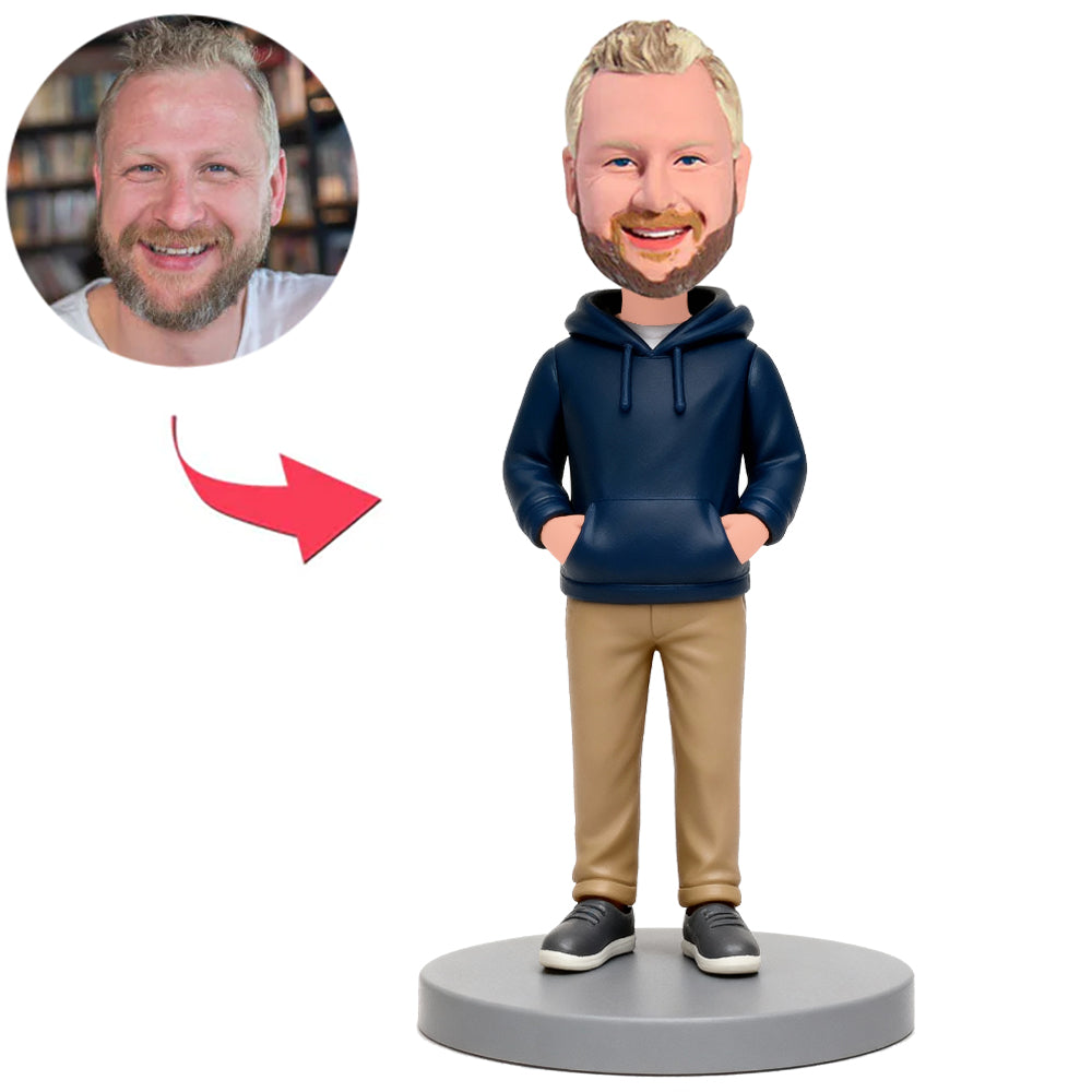 Man Wearing Blue Hoodie Custom Bobbleheads