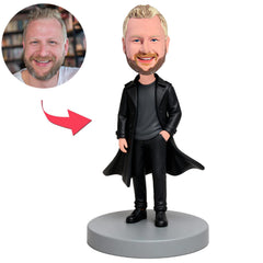 Man Wearing Black Windbreaker And Black Pants Custom Bobbleheads