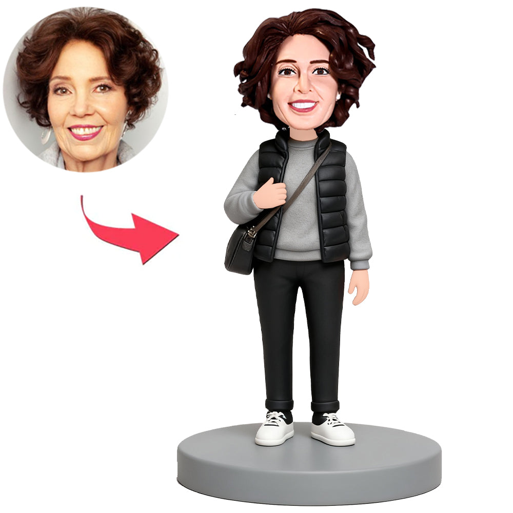 Woman Carrying Black Crossbody Bag Custom Bobbleheads