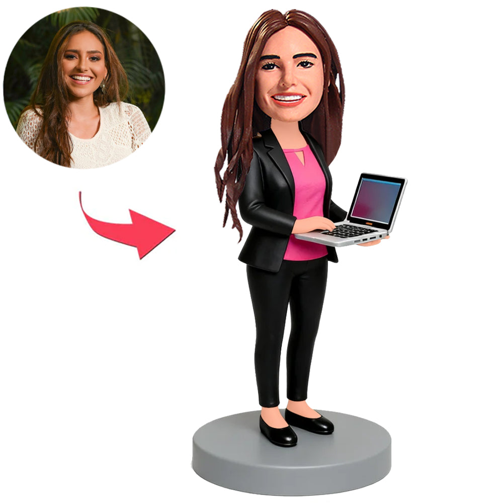 Female Programmer with Laptop Custom Bobbleheads