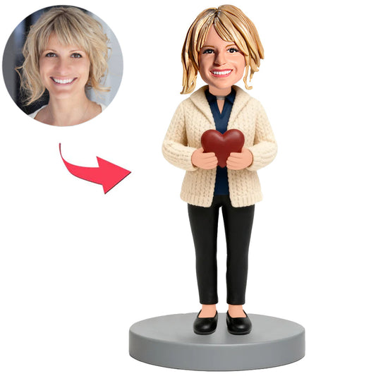 Fashion Woman Holding Heart Custom Bobbleheads