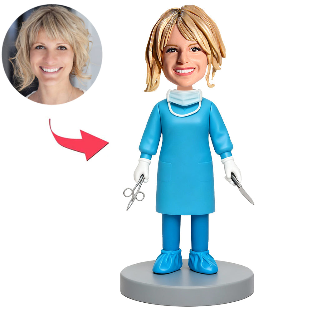 Female Surgical Doctor Held Scalpel And Hemostats Custom Bobbleheads