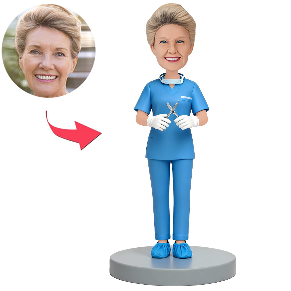 Female Doctor Held Surgical Scissors Custom Bobbleheads