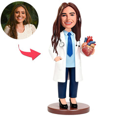 Female Cardiology Doctor Held Heart Model Custom Bobbleheads