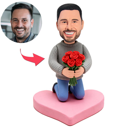 Man Kneeling With Flowers Custom Bobbleheads