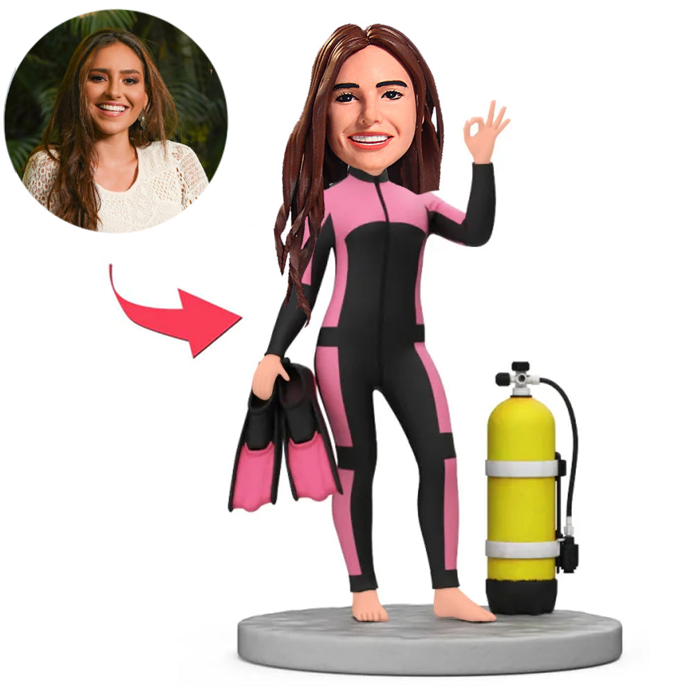 Female Diver Makes Ok Sign Custom Bobbleheads