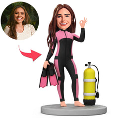 Female Diver Makes Ok Sign Custom Bobbleheads