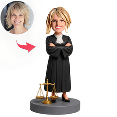 Female Lawyer Standing Beside Justice Scales Custom Bobbleheads