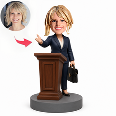 Female Lawyer Pointing at Podium with Briefcase Custom Bobbleheads