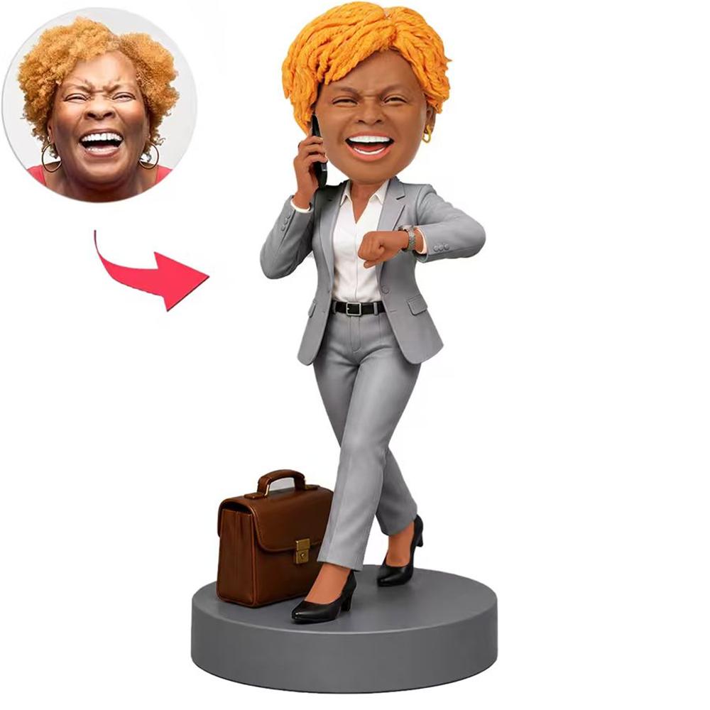 Black Female Lawyer Talking on Phone with Briefcase Custom Bobbleheads