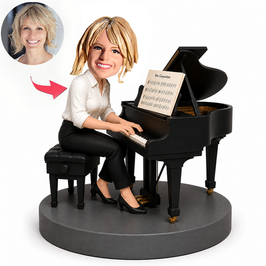 Female Pianist Playing Grand Piano Custom Bobbleheads