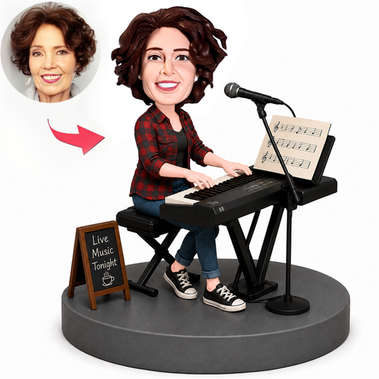 Female Keyboardist Performing with Microphone Custom Bobbleheads