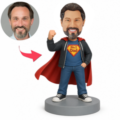 Male No.1 Dad in Green Hoodie Raising Fist Custom Bobbleheads
