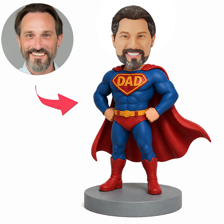 Male Muscular Super Dad Hero Standing on Base Custom Bobbleheads