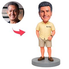Male Casual Dad in Yellow T Shirt and Shorts Custom Bobbleheads