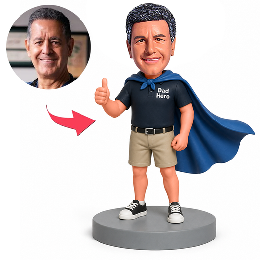 Male Dad Hero Giving Thumbs Up with Blue Cape Custom Bobbleheads