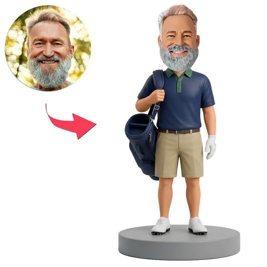 Male Golf Dad Carrying Golf Bag Custom Bobbleheads