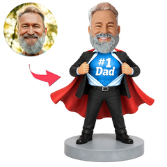 Male Business Dad in Suit Revealing No.1 Dad Shirt Custom Bobbleheads
