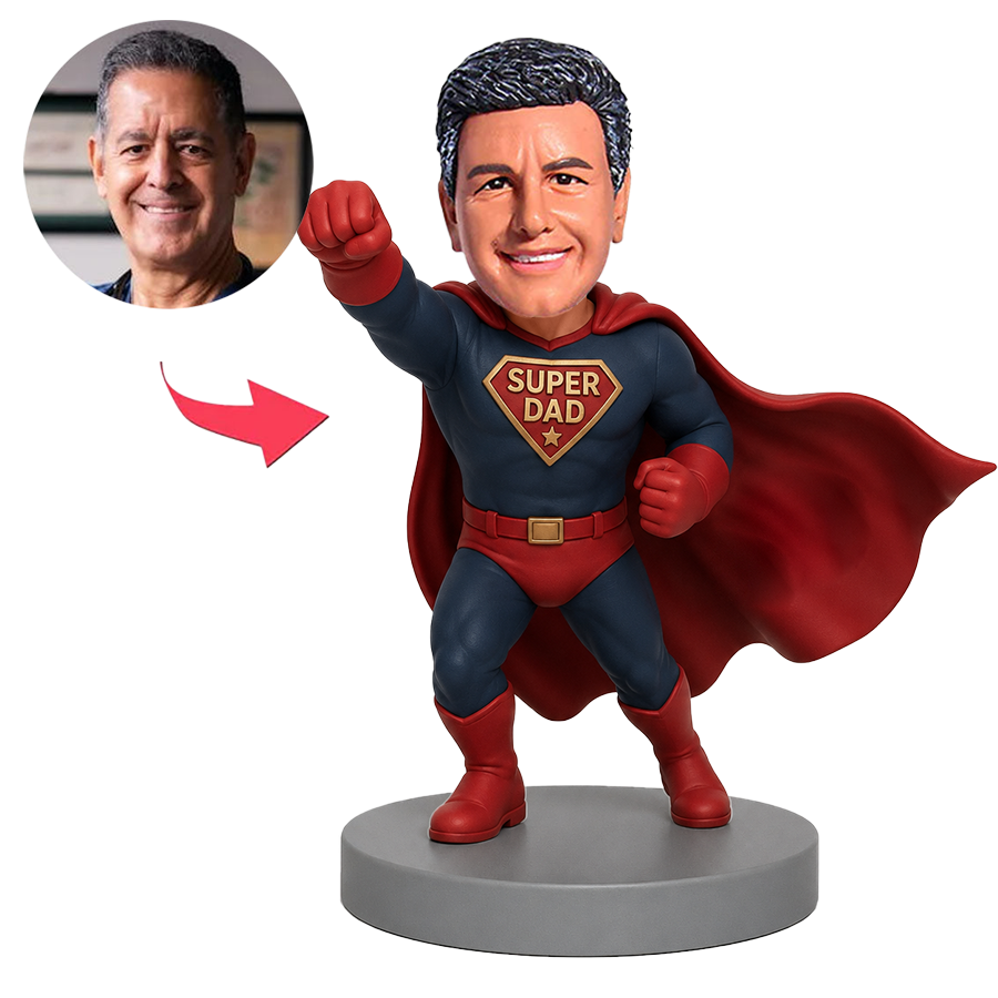 Male Superhero Dad Punching Forward Custom Bobbleheads