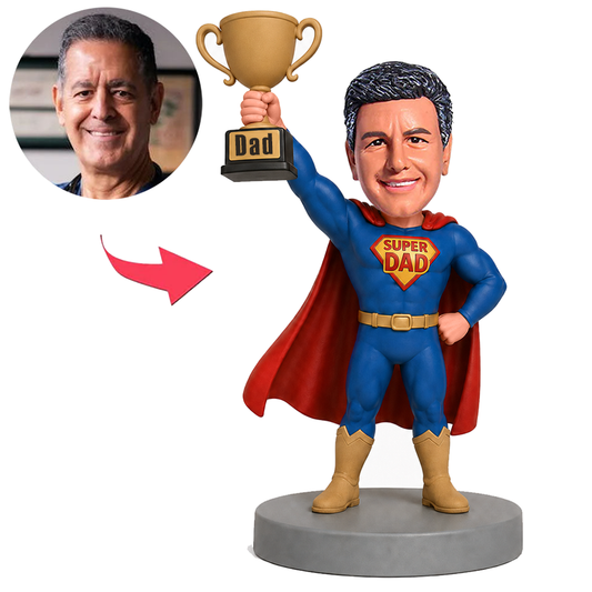 Male Super Dad Holding Trophy Custom Bobbleheads