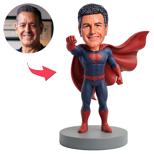 Male Superhero Dad Flying Punch Pose Custom Bobbleheads