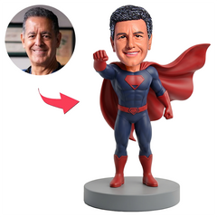 Male Superhero Dad Flying Punch Pose Custom Bobbleheads