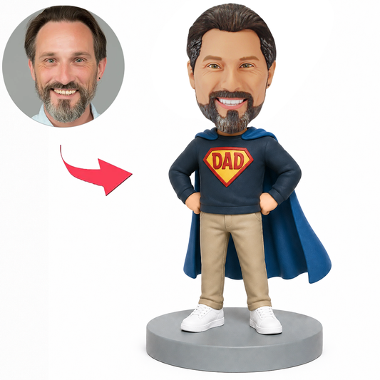 Male Dad in Green Hoodie with Red Cape Custom Bobbleheads