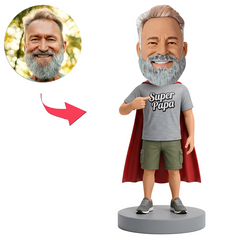 Male Super Papa Pointing at Shirt with Red Cape Custom Bobbleheads