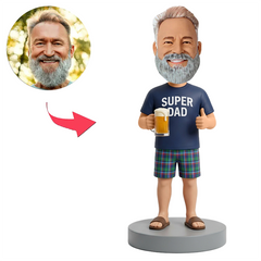 Male Super Dad Holding Beer Mug and Giving Thumbs Up Custom Bobbleheads