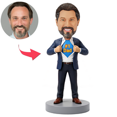 Male Business Dad Revealing Blue No.1 Dad Shirt Custom Bobbleheads