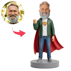 Male No.1 Dad in Green Hoodie with Raised Fist Custom Bobbleheads