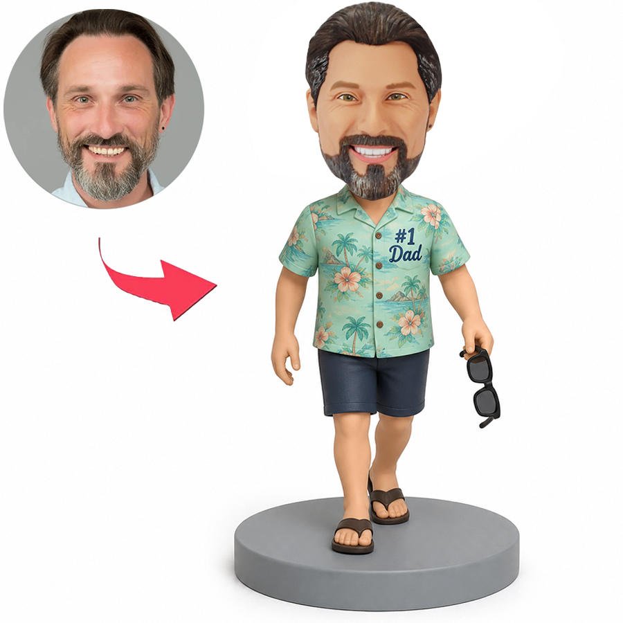 Male Dad in Tropical Shirt Holding Sunglasses Custom Bobbleheads