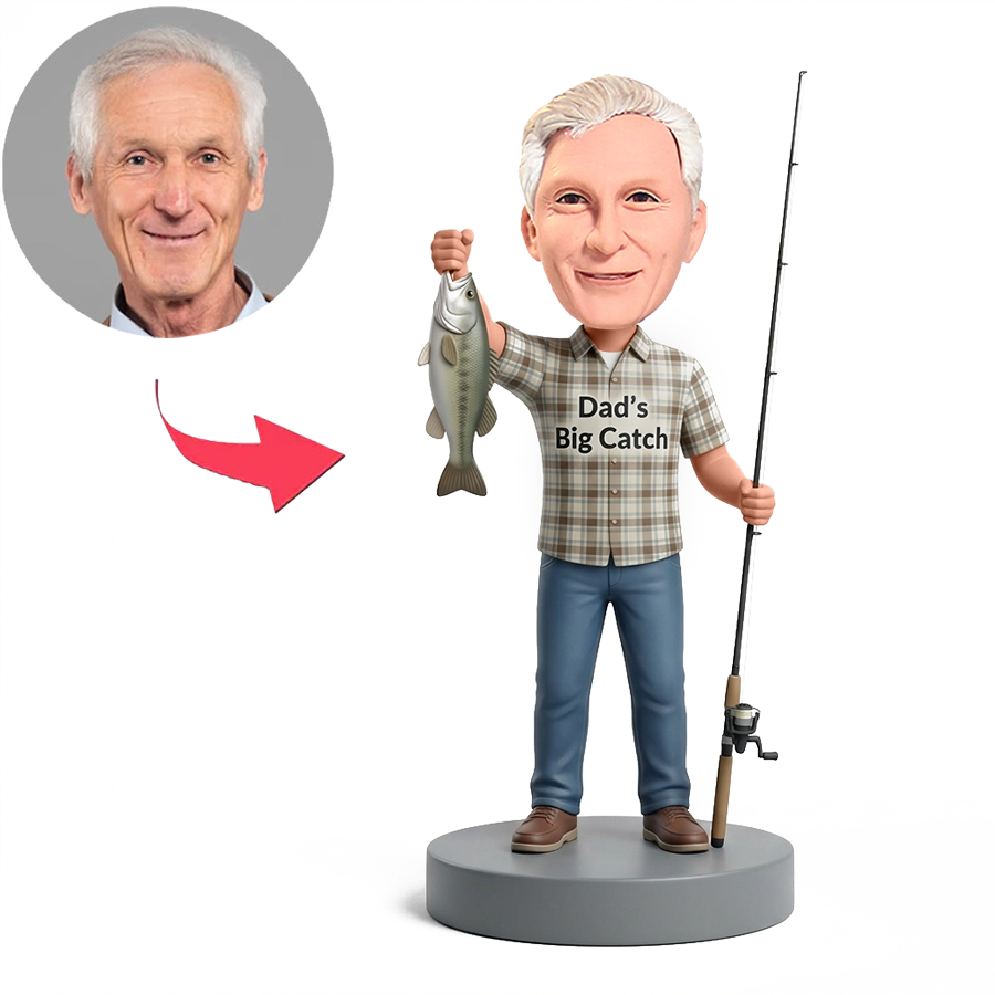 Dad Holding Fishing Rod Male Custom Bobbleheads