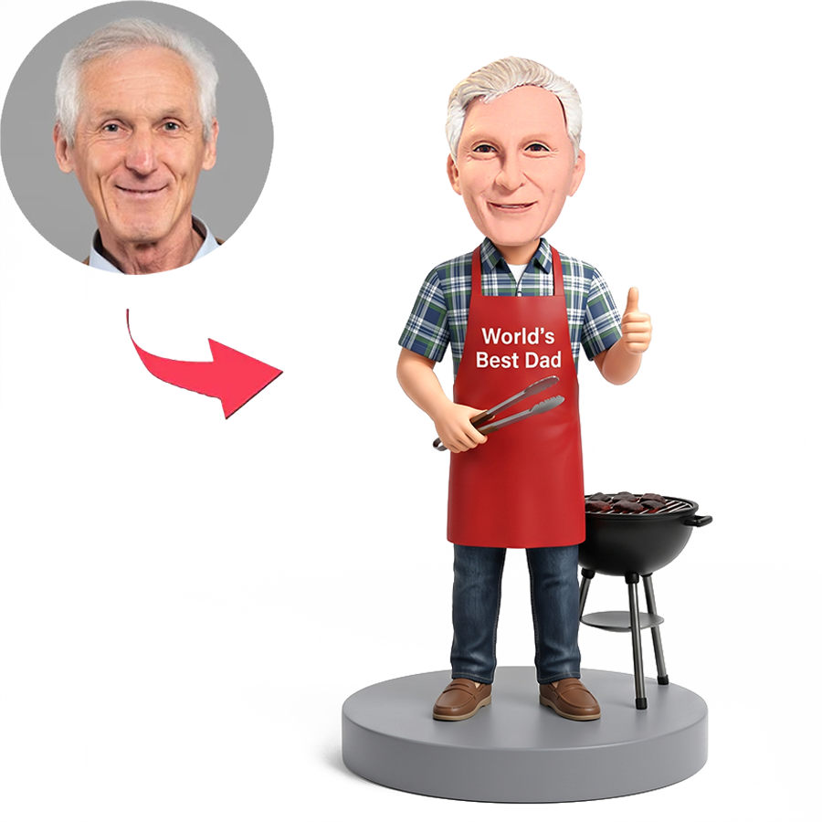 BBQ Dad Wearing Apron with Grill Male Custom Bobbleheads