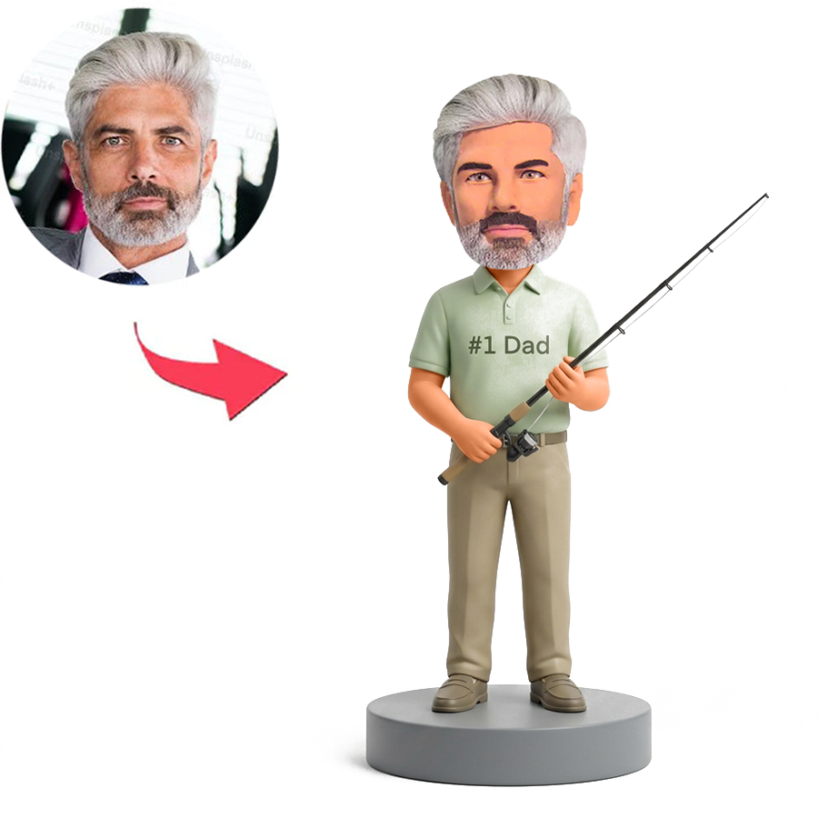 Happy Fishing Dad Male Custom Bobbleheads
