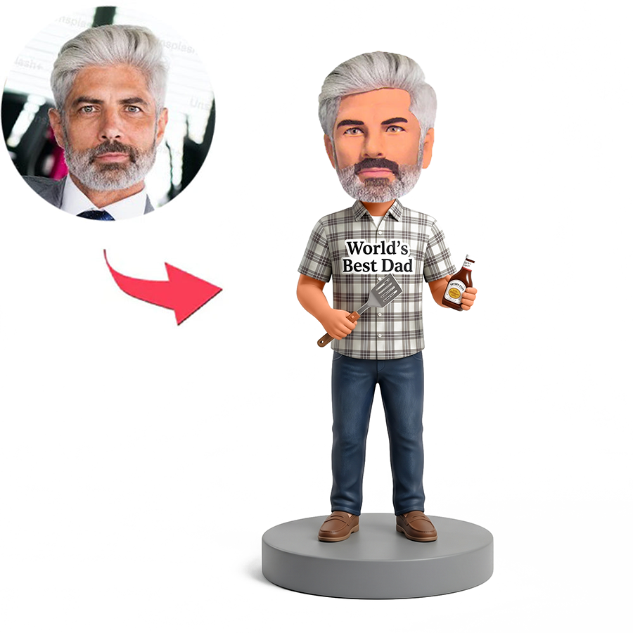 Grill King Dad Holding Tongs Male Custom Bobbleheads