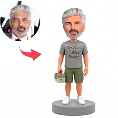Fishing Buddy Dad Holding Tackle Box Male Custom Bobbleheads