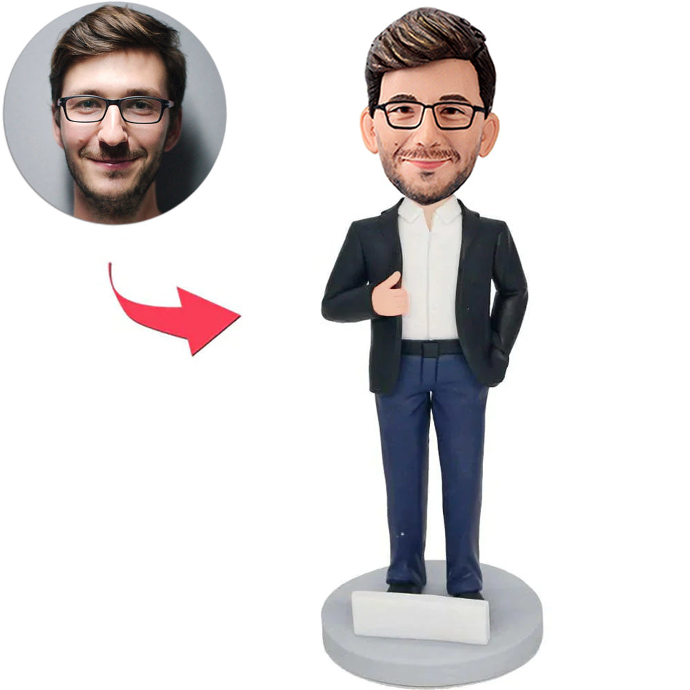 Cool Black Suit Man Custom Bobbleheads