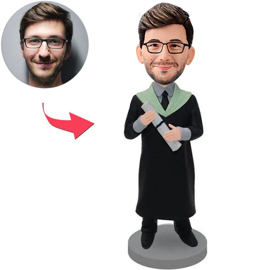 Graduation Boy in Bachelor Uniform with Book Custom Bobbleheads