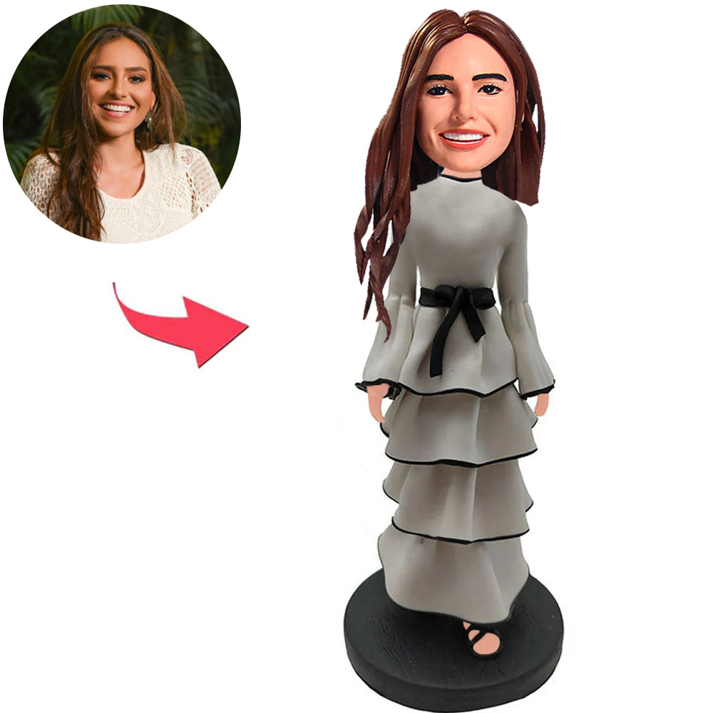 White Dress Fashion Modern Girl Custom Bobbleheads